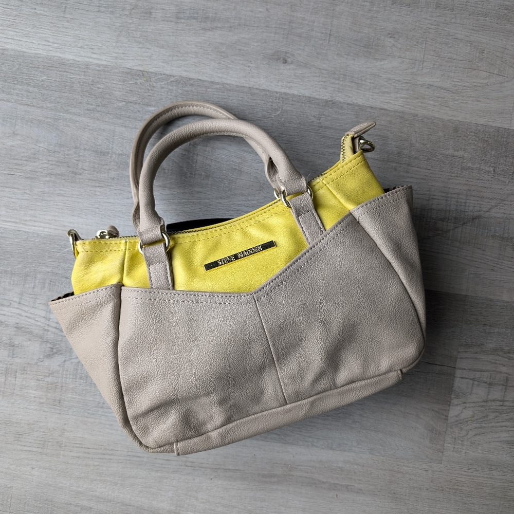STEVE MADDEN Taupe and Canary Yellow Mini Satchel